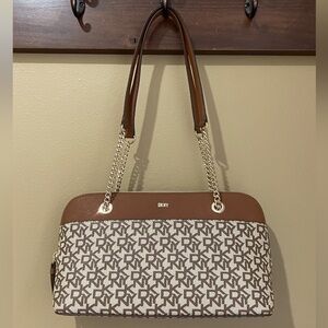 DKNY Brown And Tan Medium Logo Handbag